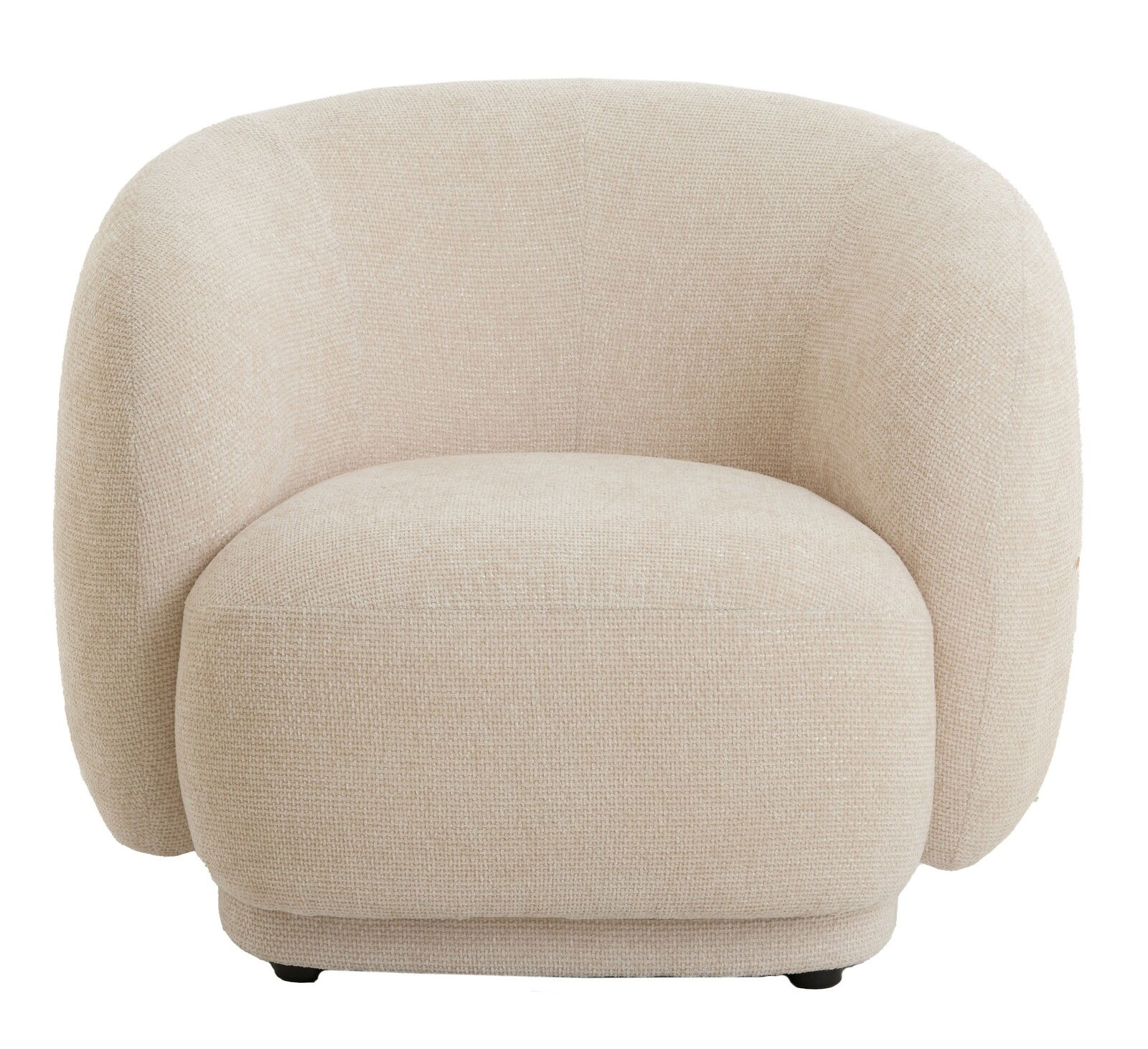 Beiger, gepolsterter Stuhl mit abgerundeten Ecken, Vorderansicht