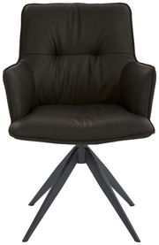 Vorderansicht eines modernen, schwarzen Design-Schalensessels mit gepolstertem Sitz und Metallbeinen.