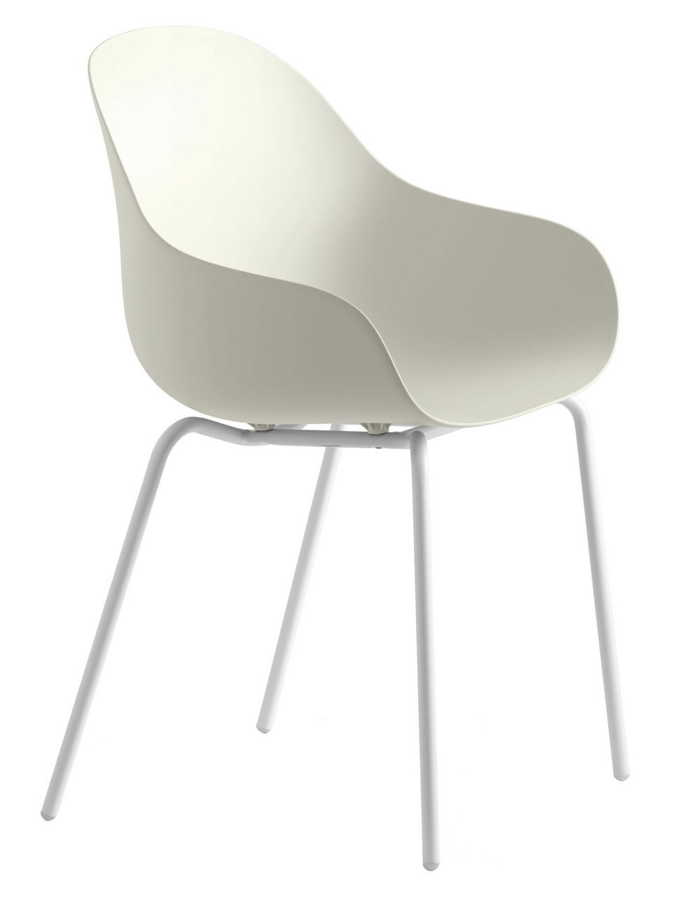 Connubia Stuhl ACADEMY Moderner cremefarbener Stuhl mit geschwungener Sitzschale und weißen Metallbeinen, seitliche Perspektive