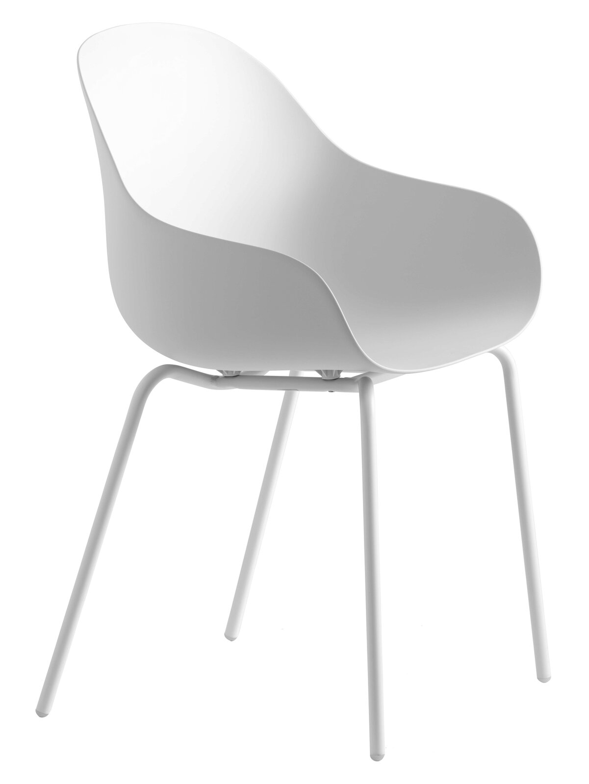 Connubia Stuhl ACADEMY Moderner cremefarbener Stuhl mit geschwungener Sitzschale und weißen Metallbeinen, seitliche Perspektive