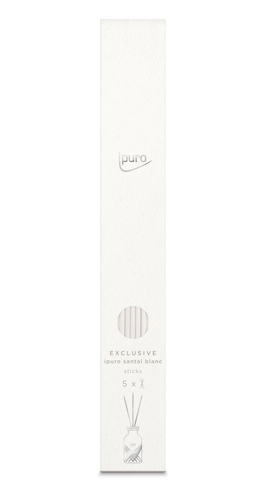 Verpackung der ipuro Exclusive Fibre Sticks Santal Blanc, frontal abgebildet.