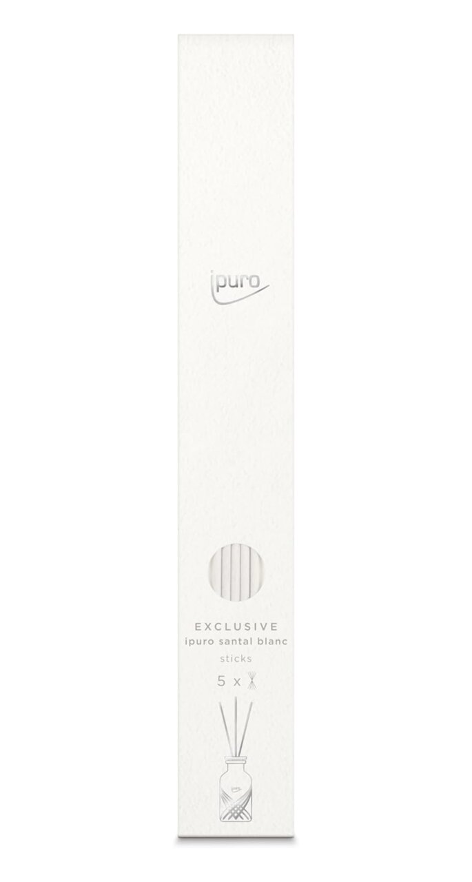 Verpackung der ipuro Exclusive Fibre Sticks Santal Blanc, frontal abgebildet.