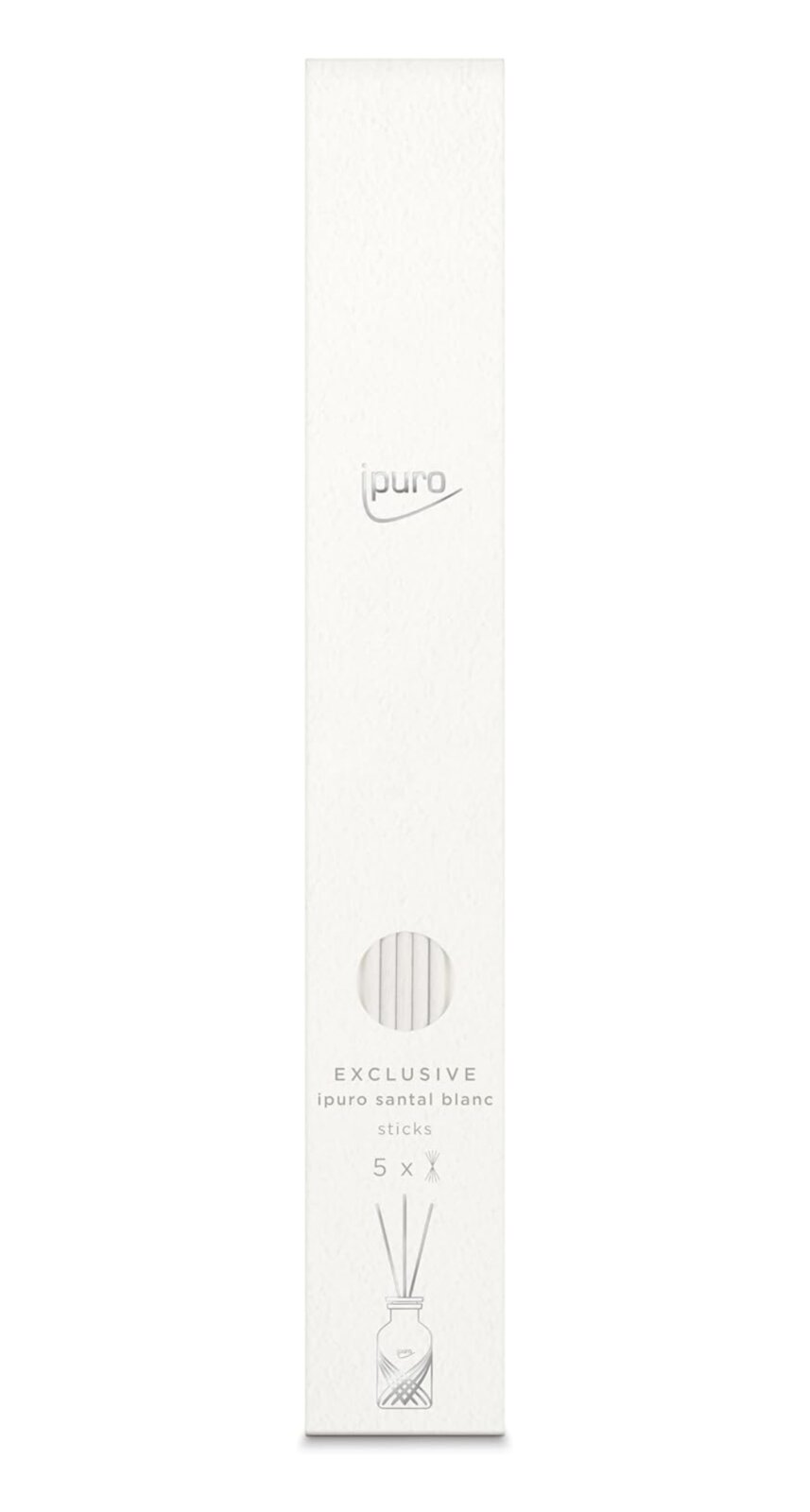 Verpackung der ipuro Exclusive Fibre Sticks Santal Blanc, frontal abgebildet.