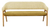 Moderne Sitzbank mit Holzrahmen und gepolstertem Sitz und Rückenlehne, Vorderansicht