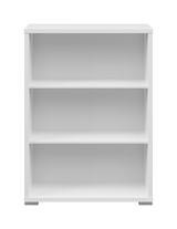 Weißes Aktenregal mit drei offenen Fächern, frontale Ansicht