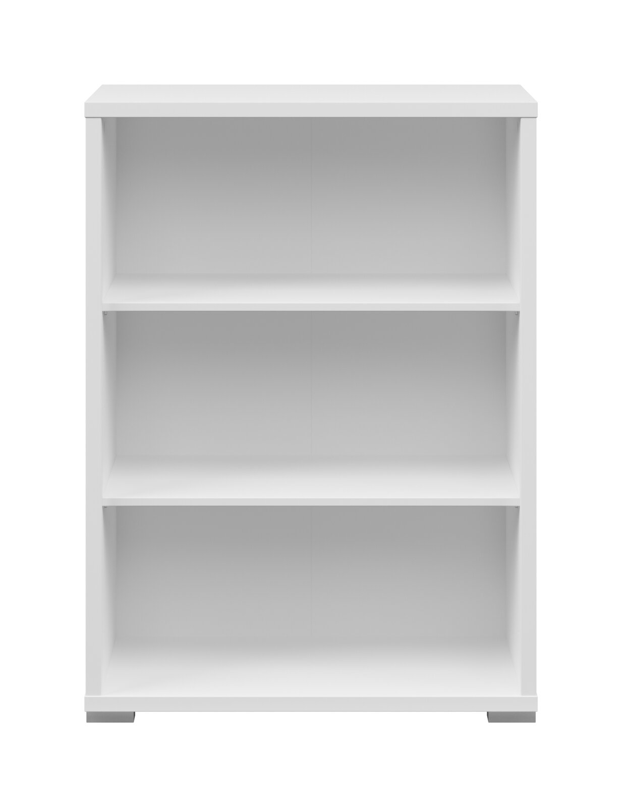 Weißes Aktenregal mit drei offenen Fächern, frontale Ansicht