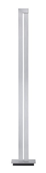 Moderne Stehleuchte PURE-LINES aus gebürstetem Metall in minimalistischem Design, frontal abgebildet.