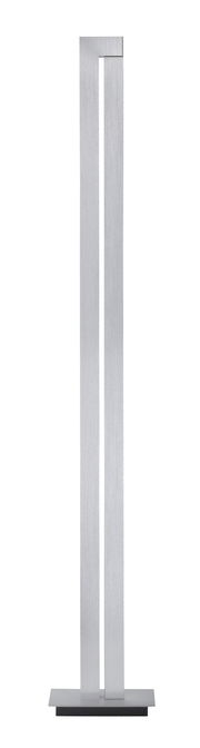 Moderne Stehleuchte PURE-LINES aus gebürstetem Metall in minimalistischem Design, frontal abgebildet.