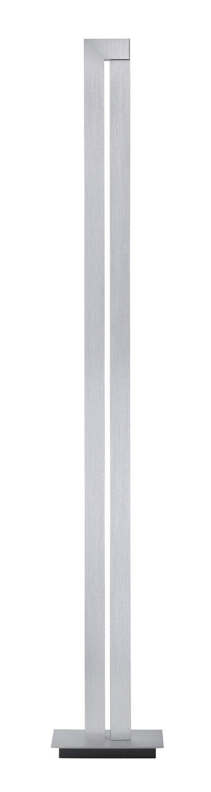 Moderne Stehleuchte PURE-LINES aus gebürstetem Metall in minimalistischem Design, frontal abgebildet.
