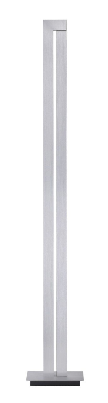 Moderne staande lamp PURE-LINES van geborsteld metaal in een minimalistisch ontwerp, hier van voren afgebeeld.
