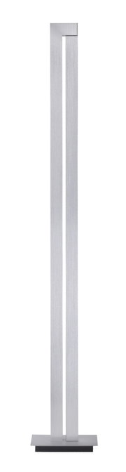 Moderne staande lamp PURE-LINES van geborsteld metaal in een minimalistisch ontwerp, hier van voren afgebeeld.