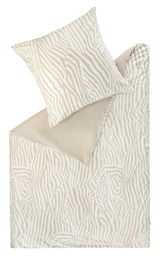 Bettwäsche-Set mit Kissenbezug und Deckenbezug in beige-weißem Zebrastreifenmuster, Draufsicht