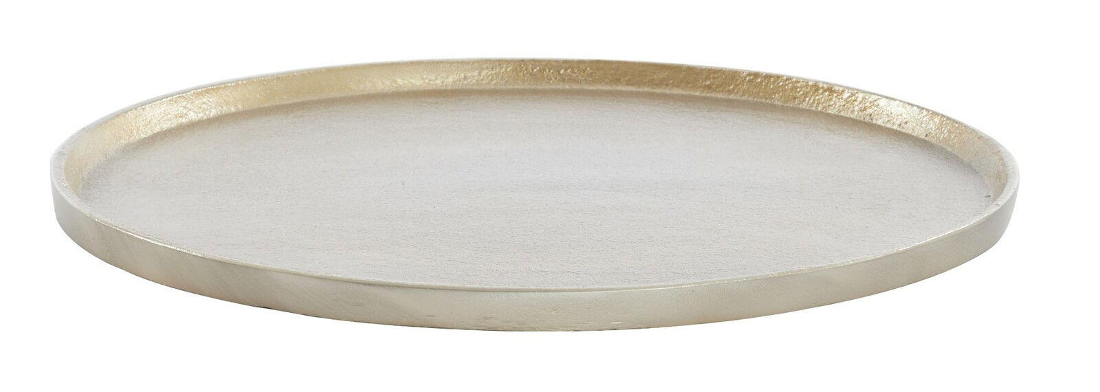 Goldene, flache Schale aus Metall, seitliche Perspektive