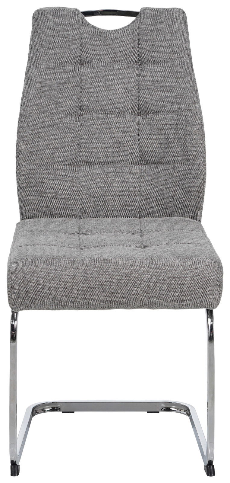 Grauer Schwingstuhl mit gepolsterter Sitzfläche und Rückenlehne, Vorderansicht