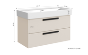 Waschtisch-Set mit zwei Schubladen und Platz für zwei Armaturen, Seitenansicht