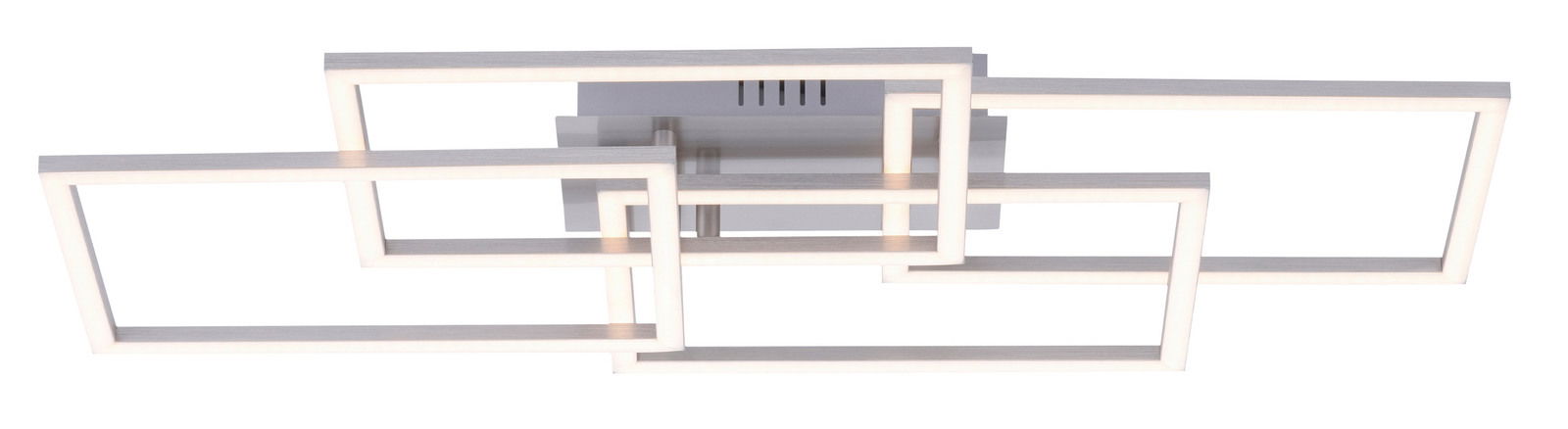 Moderne Deckenleuchte IVEN mit geometrischem Design, rechteckige Rahmen, silberne Farbe, seitliche Perspektive.
