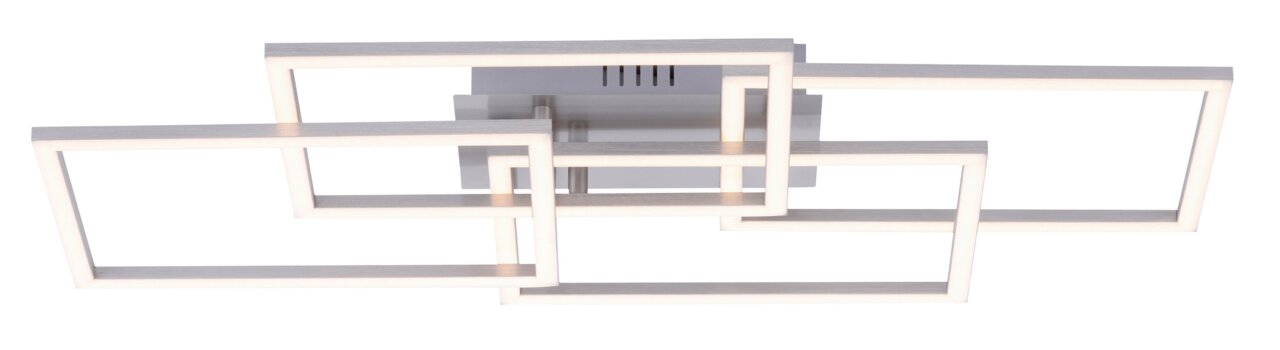 Moderne plafondlamp IVEN met geometrisch ontwerp, rechthoekige randen, zilverkleurig, zijaanzicht.