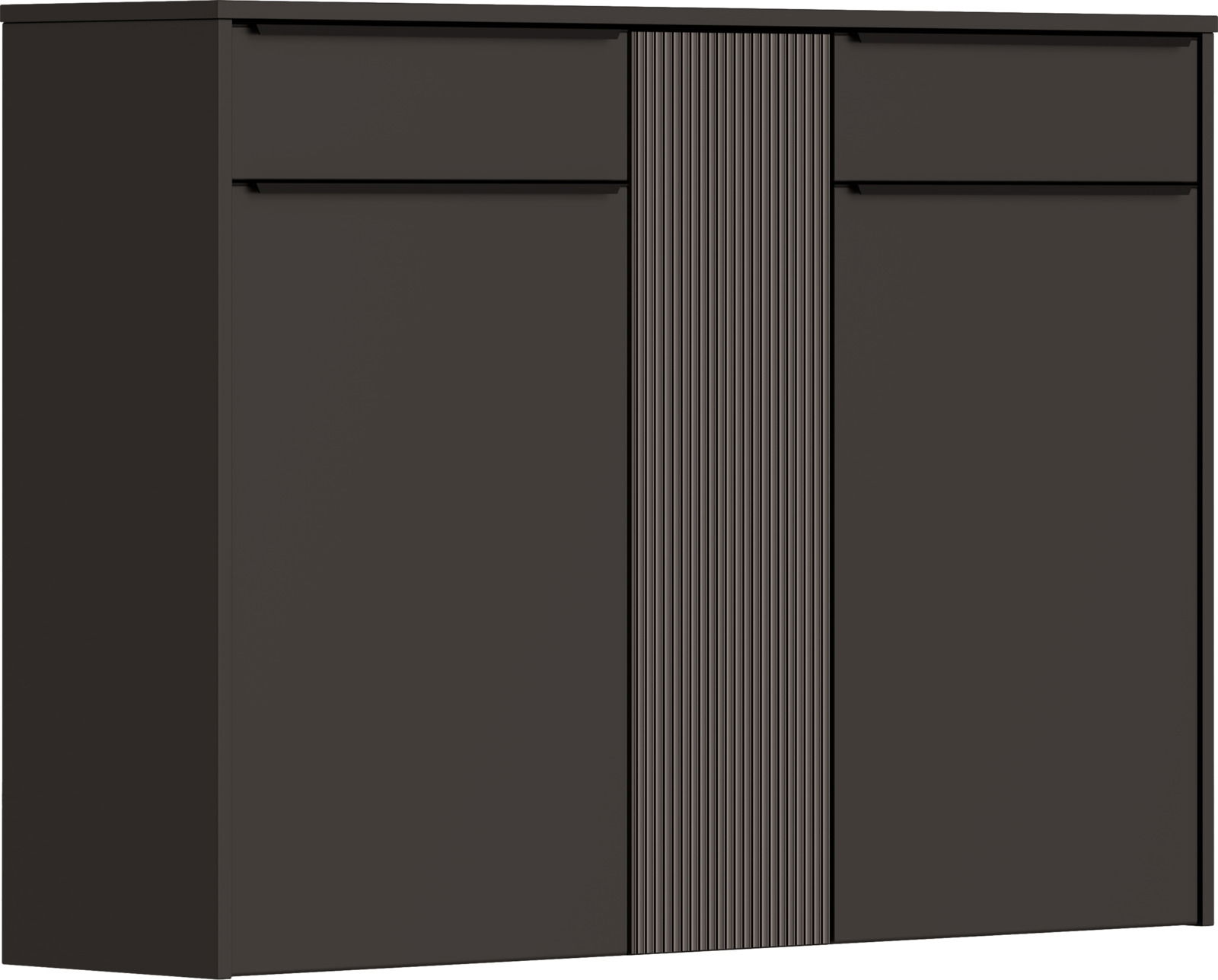 Dieter Knoll XL-Hängeschuhschrank TURIN Vorderansicht eines XL-Hängeschuhschranks in dunkler Farbe mit zwei Türen und einem geriffelten Mittelteil.