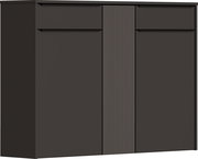 Vorderansicht eines XL-Hängeschuhschranks in dunkler Farbe mit zwei Türen und einem geriffelten Mittelteil.