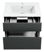 Moderne Badkombination mit Waschbecken und zwei offenen Schubladen, Ansicht von vorne