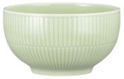 Müslischale 15 cm in Seladon-Grün mit geriffeltem Design, seitliche Perspektive