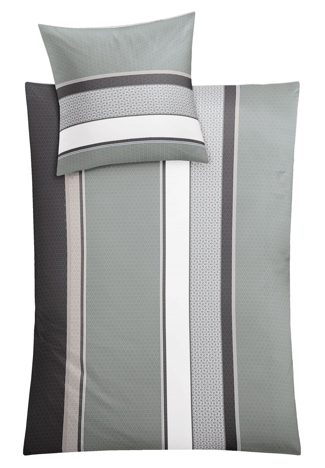 Bettwäsche-Set mit Streifenmuster in Grau- und Weißtönen, Draufsicht