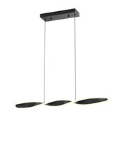 Moderne LED-Hängeleuchte in geschwungenem Design, seitliche Perspektive