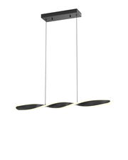 Moderne LED-Hängeleuchte in geschwungenem Design, seitliche Perspektive