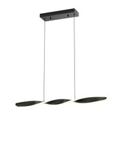 Moderne LED-hanglamp met een gebogen vormgeving, zijaanzicht