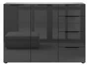 Modernes schwarzes Sideboard mit Hochglanzoberfläche, Frontalansicht