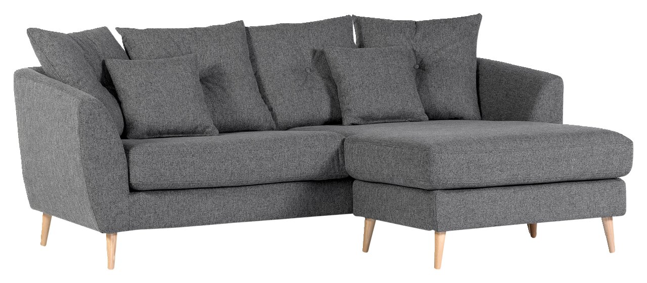 Graues Ecksofa mit Holzfüßen, Ansicht von vorne rechts