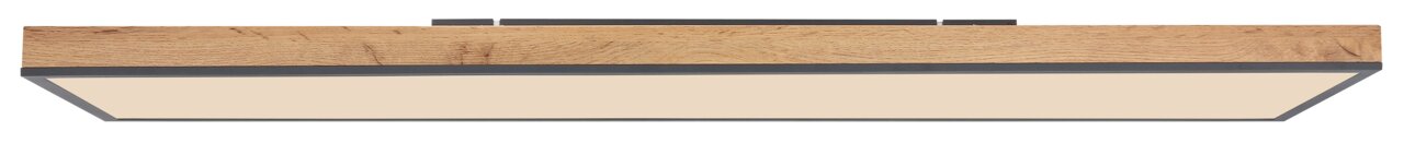 Moderne Deckenleuchte aus Holz und Metall, seitliche Perspektive