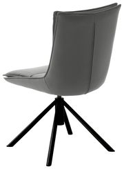 Moderner grauer Stuhl mit schwarzem Metallgestell, seitliche Rückansicht