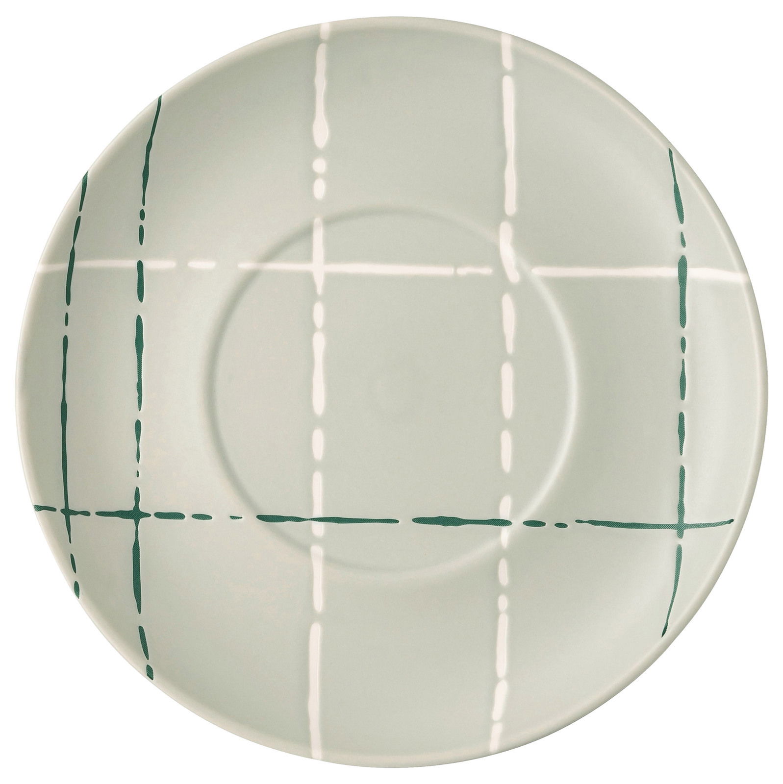 Kombi-Untertasse mit grün-weißem Karomuster, Draufsicht