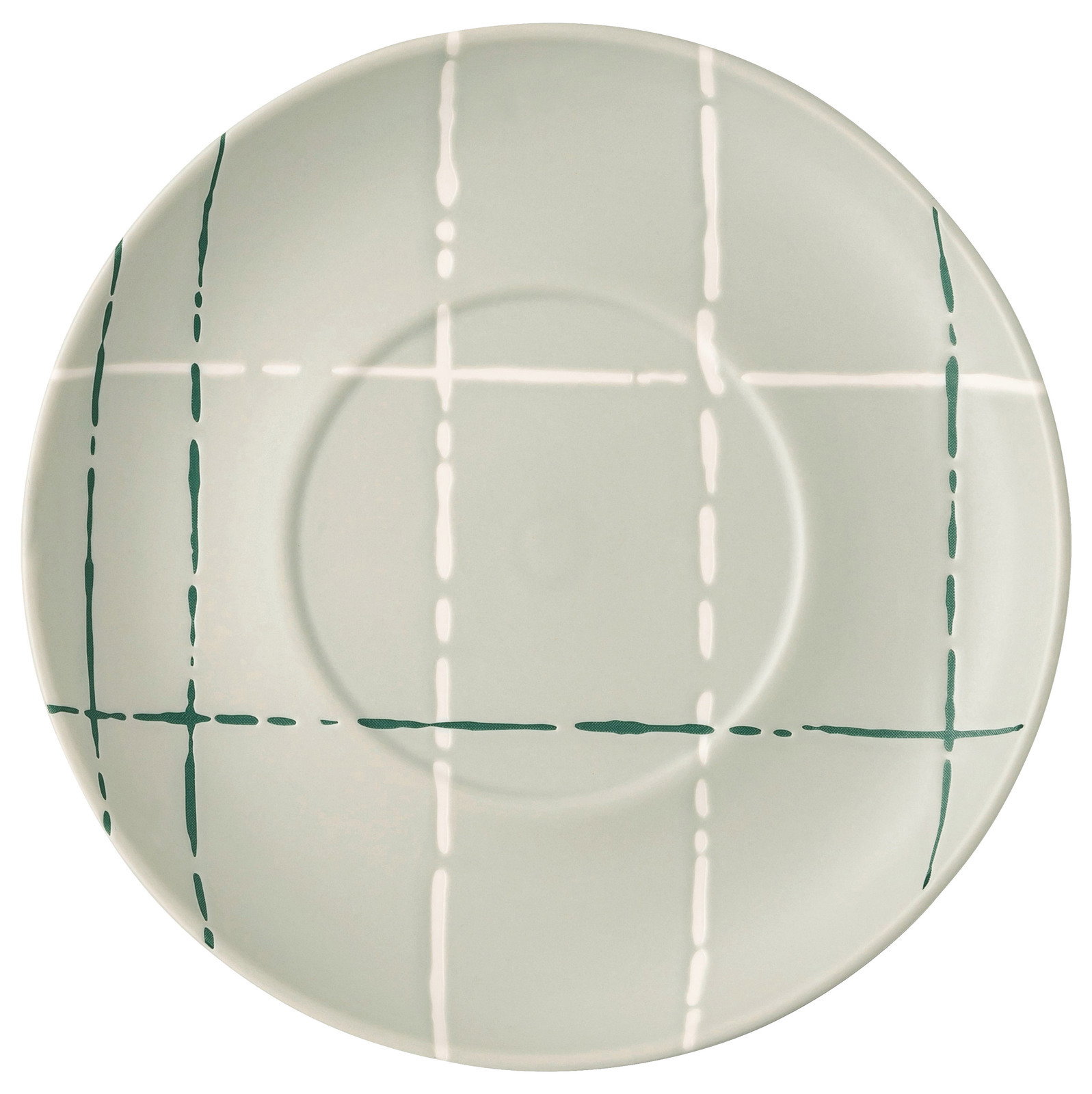 Kombi-Untertasse mit grün-weißem Karomuster, Draufsicht