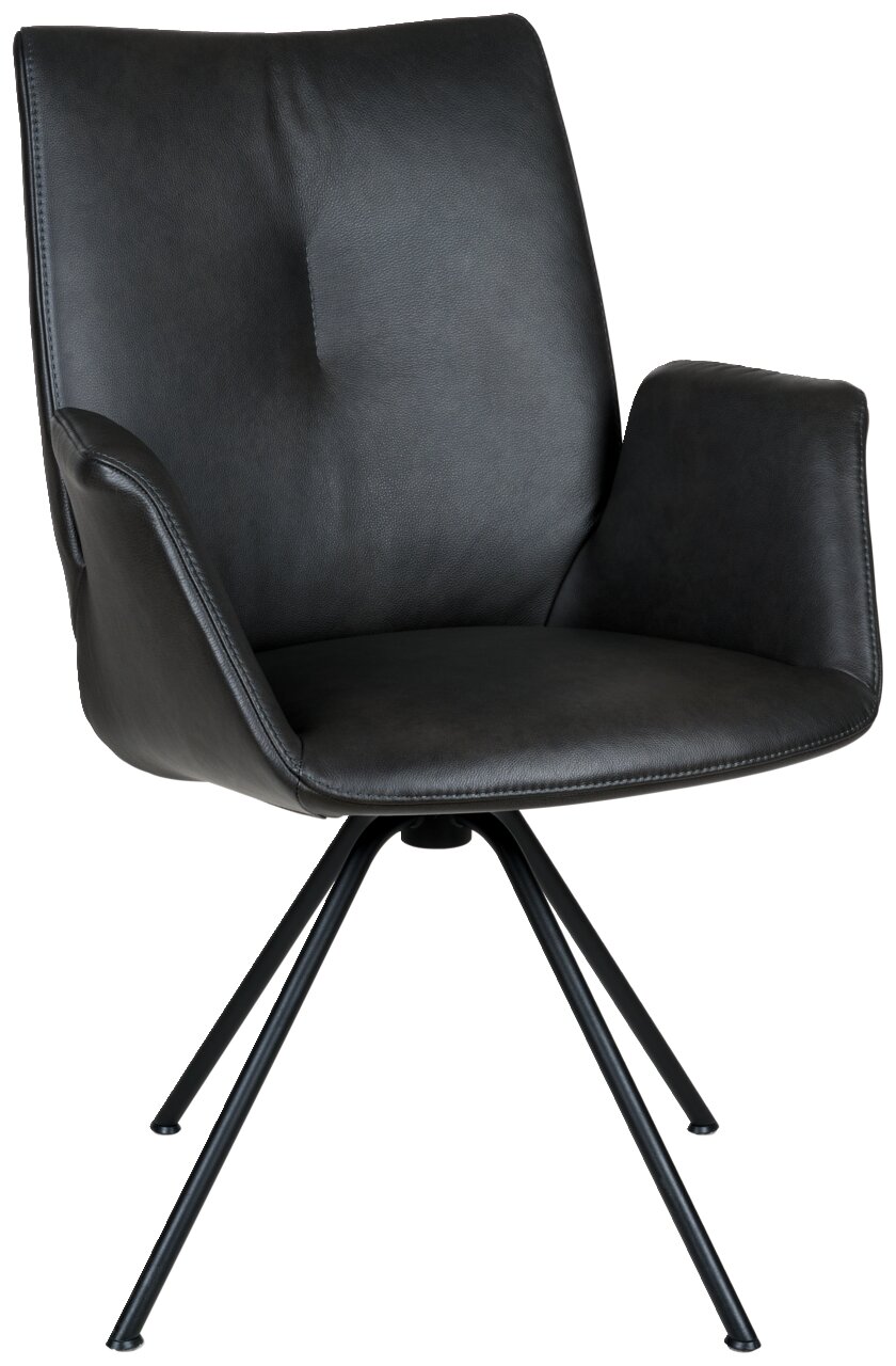 Moderne zwarte fauteuil met metalen poten, zijaanzicht