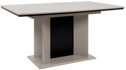 Moderne eettafel met rechthoekig tafelblad en centrale poot, zijaanzicht