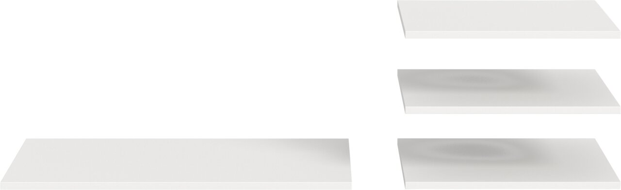 Weiße, rechteckige Platte/Panel in mehreren Ansichten auf weißem Hintergrund, gezeigt in schräger Perspektive (leicht von oben) mit sichtbarer Kante.