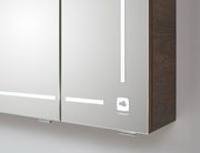 Spiegelschrank mit Holzrahmen und LED-Beleuchtung, seitliche Perspektive