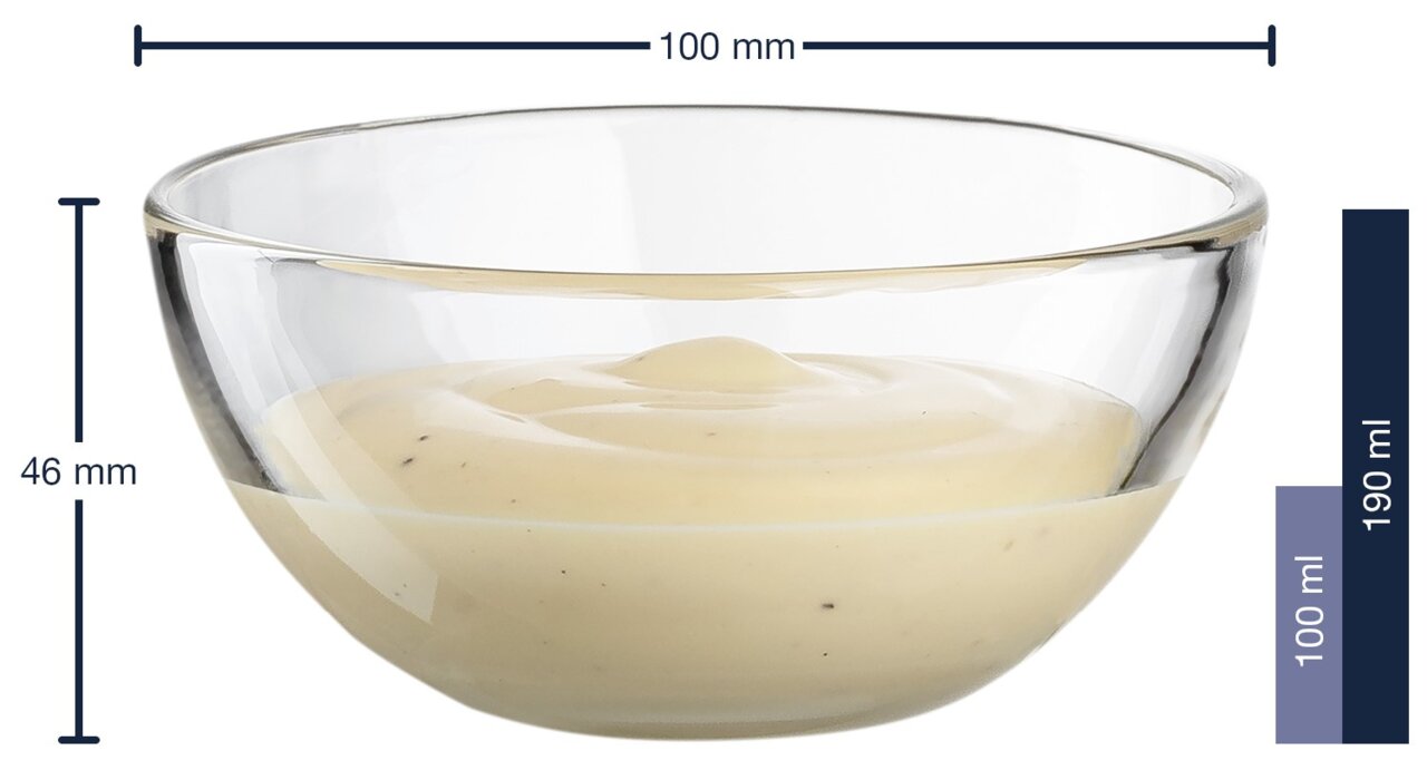 Glas-Schale Cucina 10cm, gefüllt mit einer hellen Creme, seitliche Perspektive