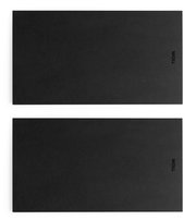 Zweiteiliges schwarzes Frühstücksset aus der Vogelperspektive, rechteckig mit minimalistischem Design.