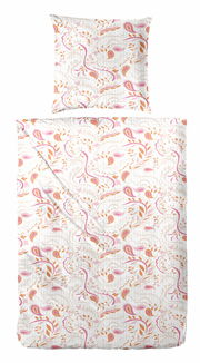 Bettwäsche-Set mit floralem Muster in Rosa, Orange und Beige, Draufsicht