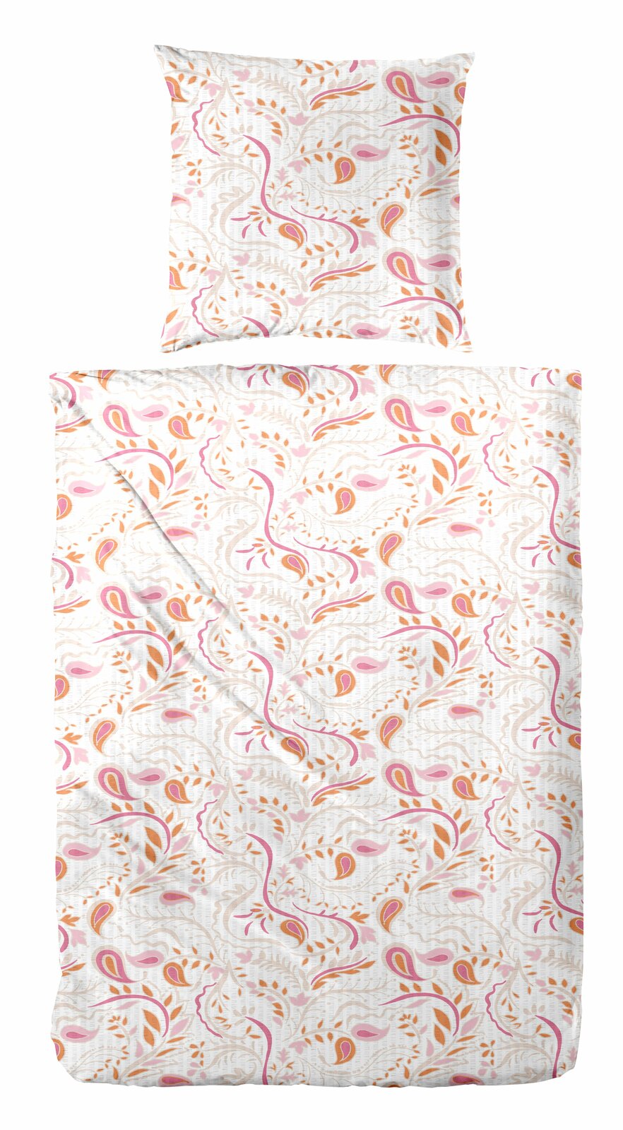 Bettwäsche-Set mit floralem Muster in Rosa, Orange und Beige, Draufsicht