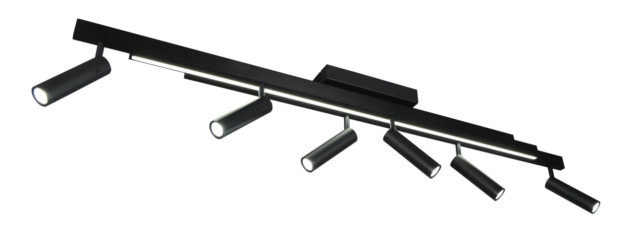 Moderne plafondlamp Zeno met zes verstelbare spotjes, zijaanzicht