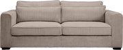 Beiges 2-Sitzer-Sofa mit Cordbezug, breiten Armlehnen und zwei großen Rückenkissen, Frontansicht auf weißem Hintergrund