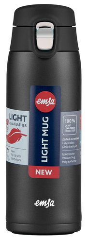 Schwarzer Isolierbecher mit Sicherheitsverschluss, Vorderansicht