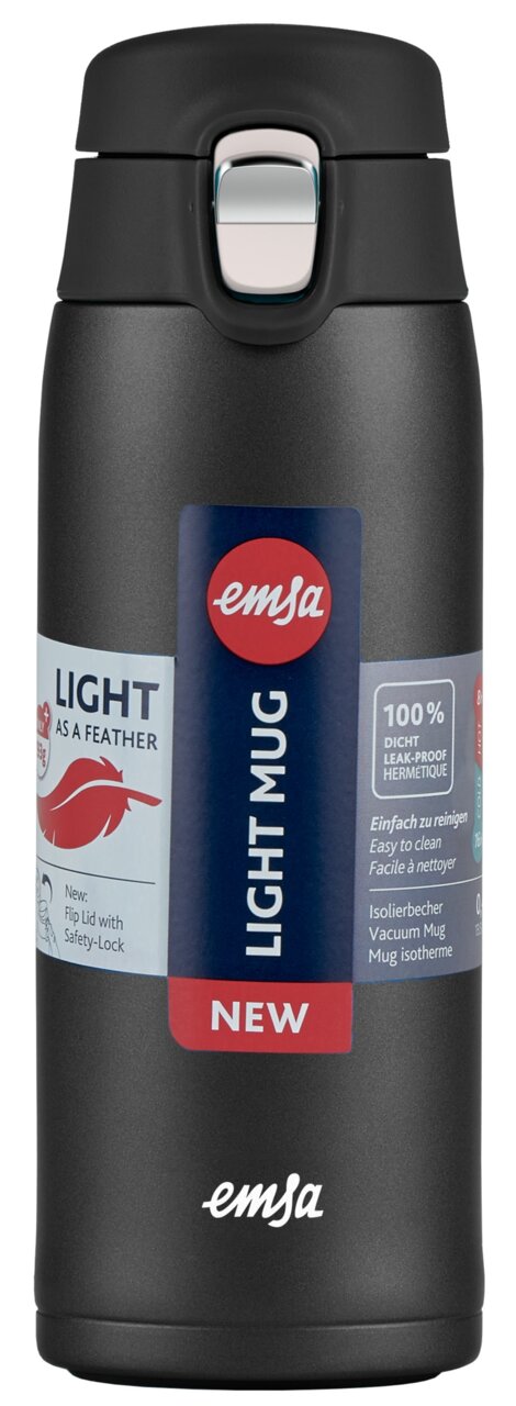 Schwarzer Isolierbecher mit Sicherheitsverschluss, Vorderansicht