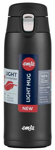 Schwarzer Isolierbecher mit Sicherheitsverschluss, Vorderansicht