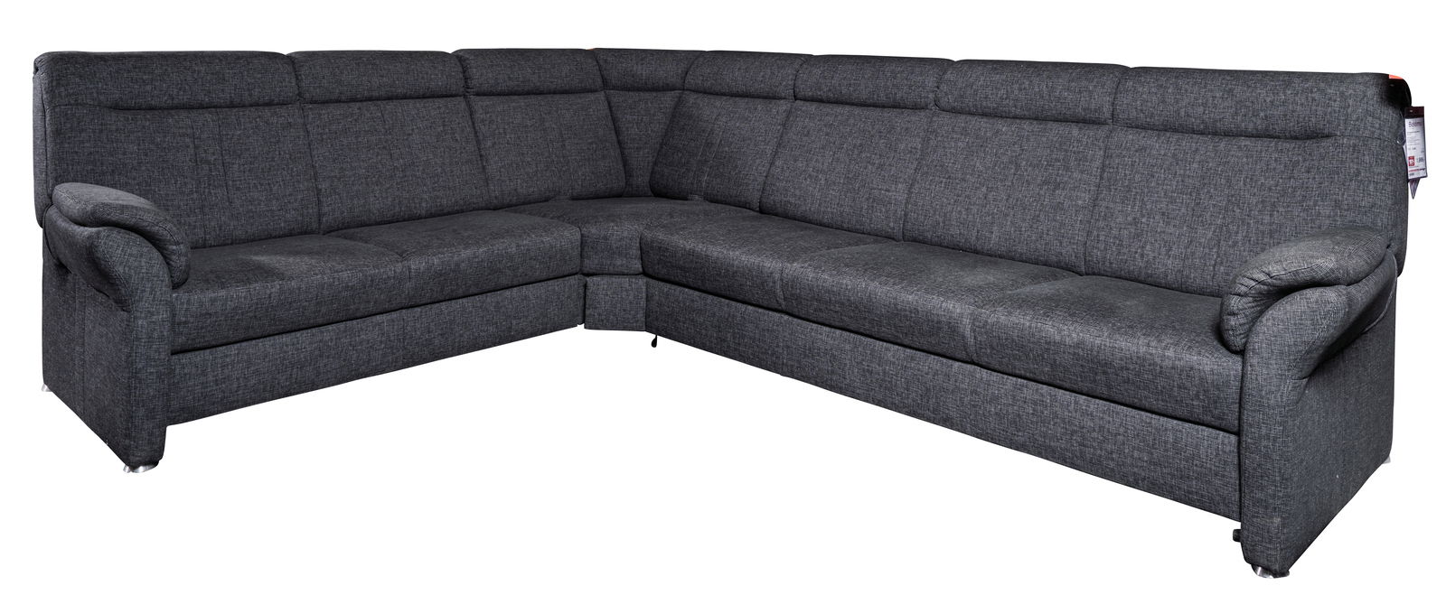 Beldomo Comfort Ecksofa MALAGA Graue Polsterrundecke in L-Form, seitliche Perspektive