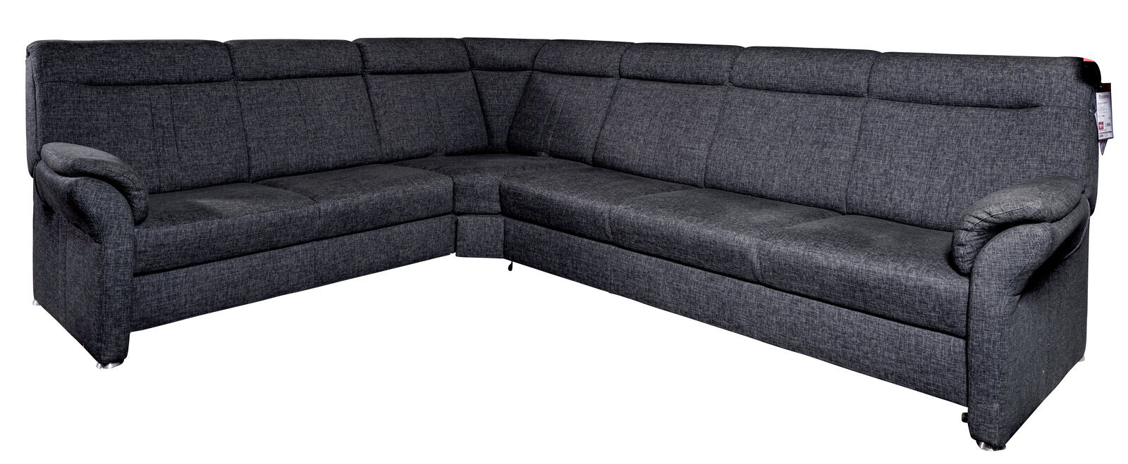 Beldomo Comfort Ecksofa MALAGA Graue Polsterrundecke in L-Form, seitliche Perspektive